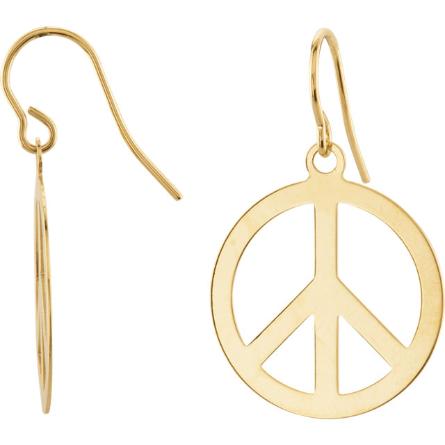 14K Yellow Gold Circle Peace Sign Earrings